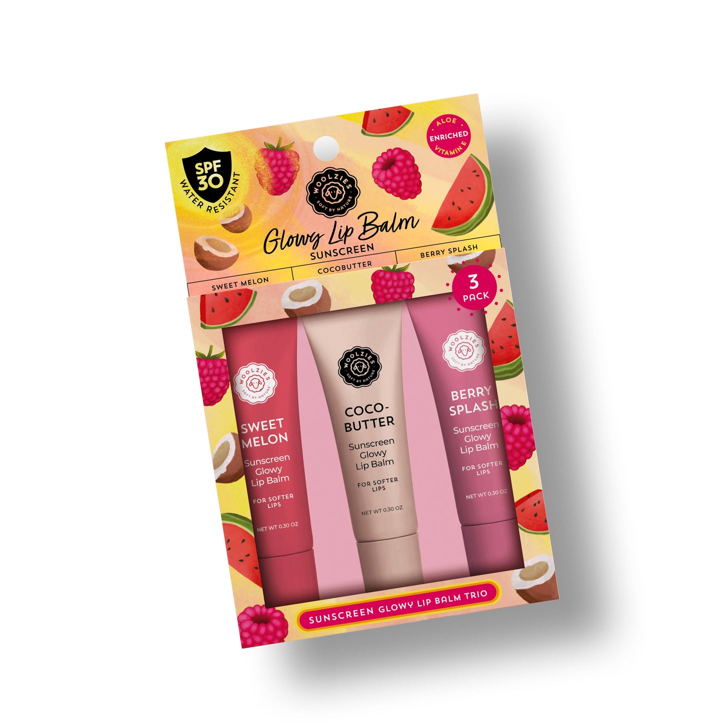 Woolzies Sunscreen Glowy Lip Balm Trio – SPF 30