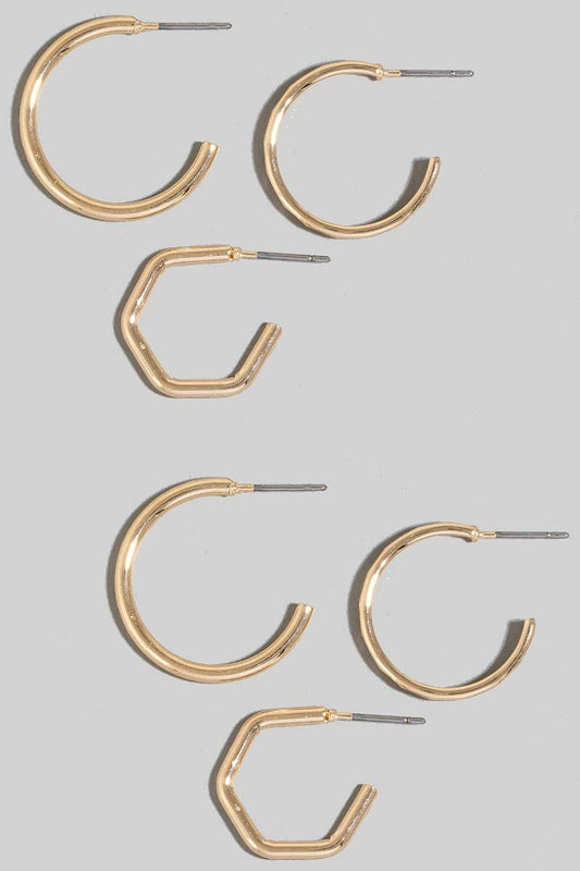 Two Tone Simple Hoop Earrings Set | 6 Pairs