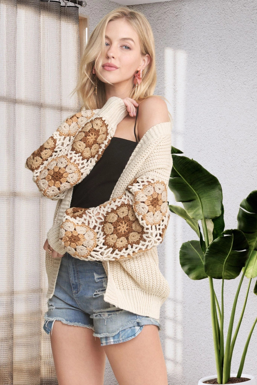 Arlene Crochet Sleeve Cardigan Sweater