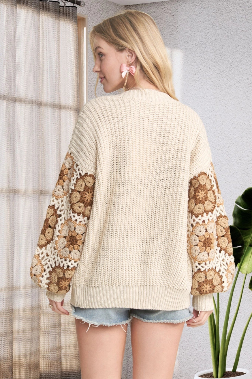 Arlene Crochet Sleeve Cardigan Sweater