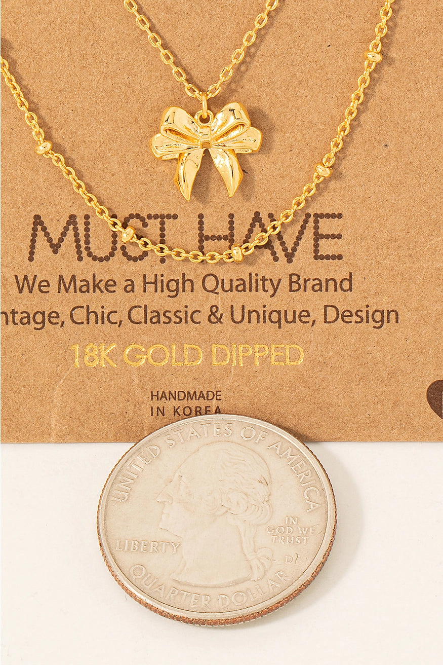 Knotted Bow Ribbon Pendant Necklace