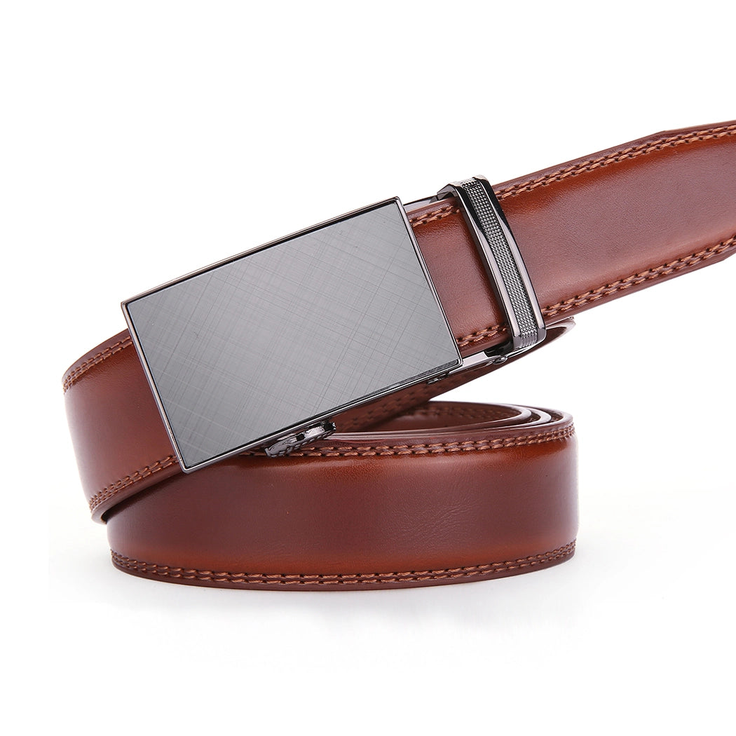 Etched Leather Burnt Umber Ratchet Belt