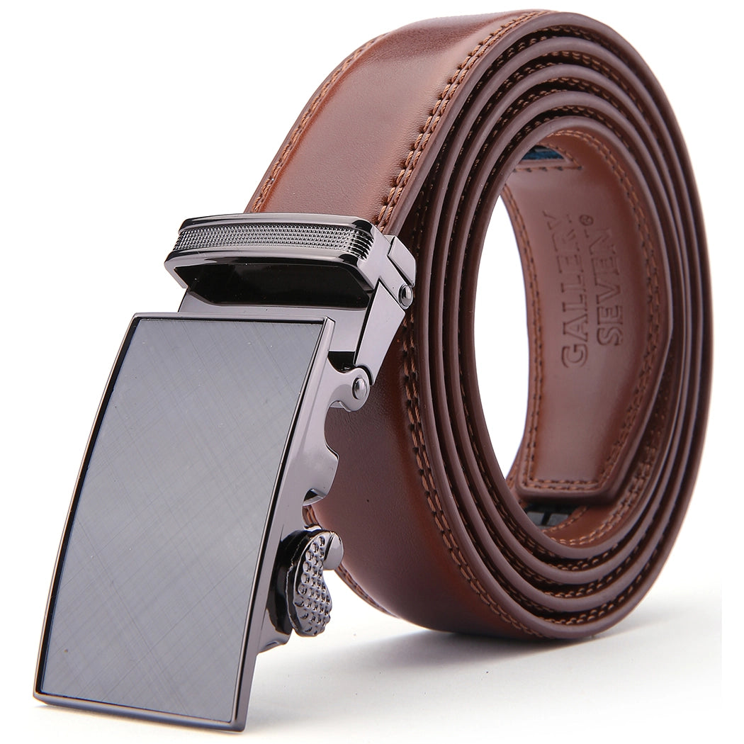 Etched Leather Burnt Umber Ratchet Belt