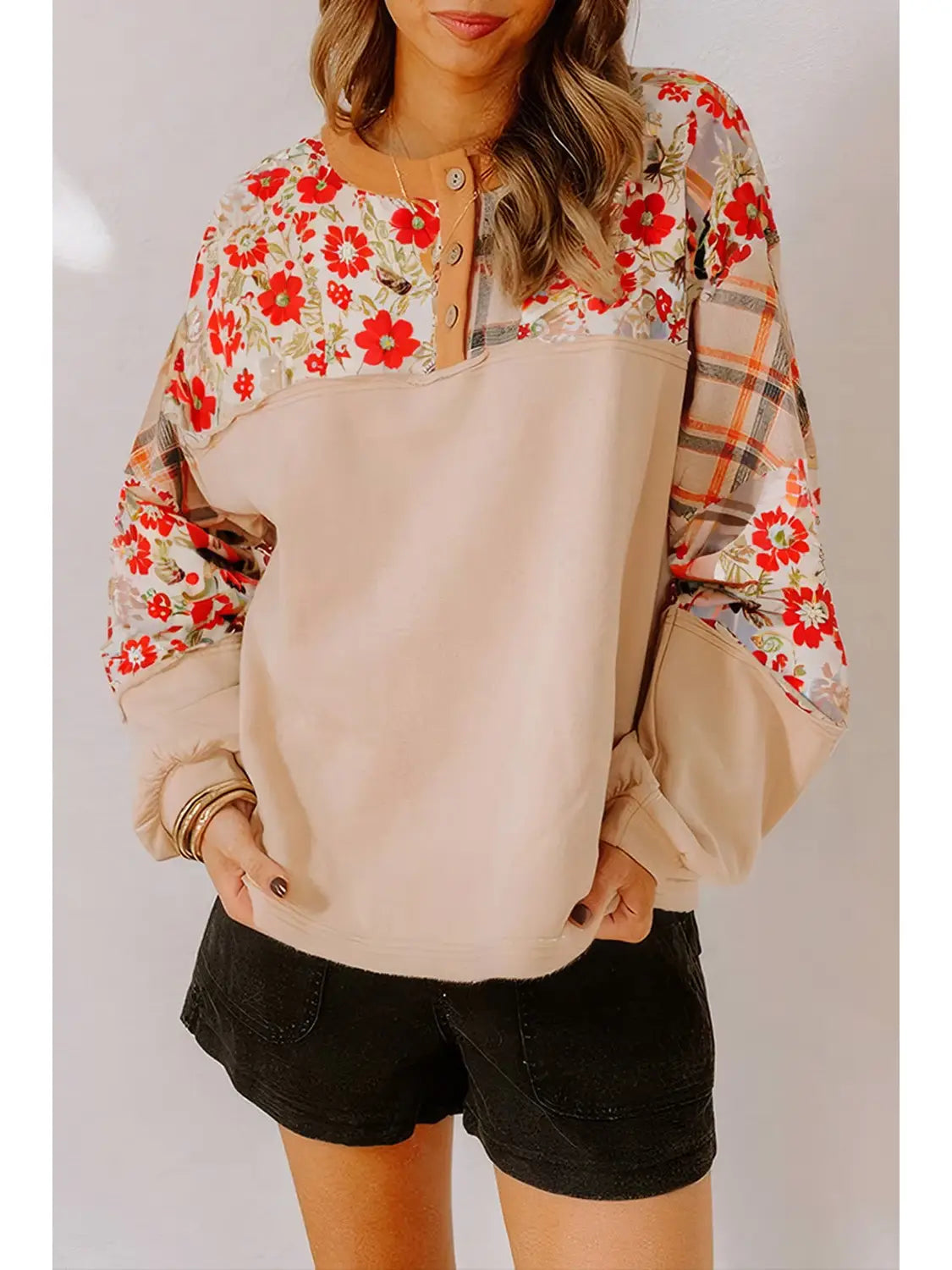 Courtnee Floral Plaid Patchwork Top
