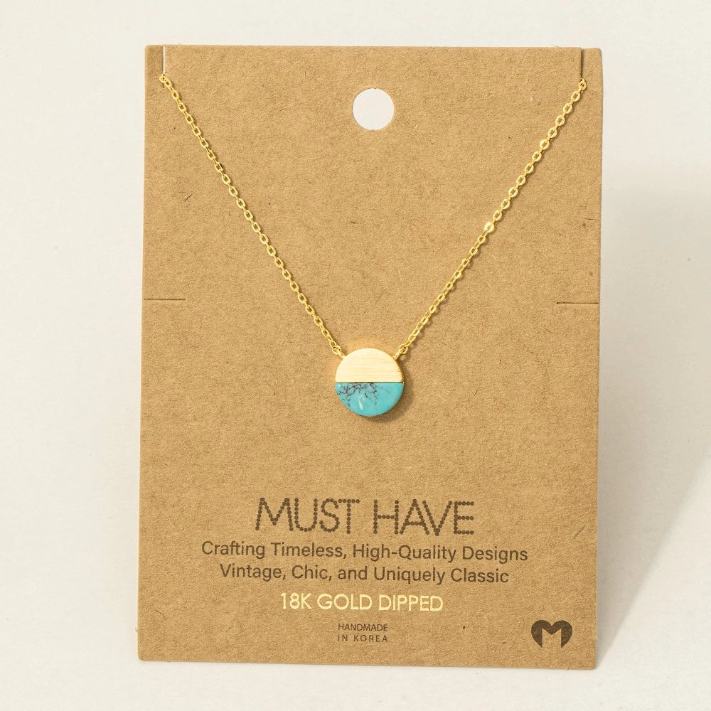 Round Half Stone Pendant Necklace