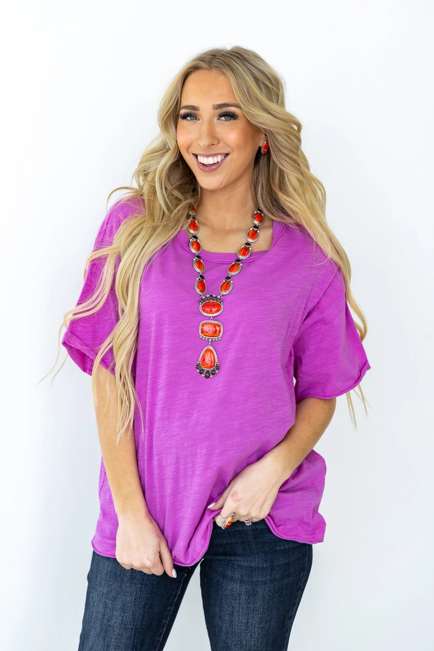 Spencer Short Sleeve Cotton Tee - Hot Magenta