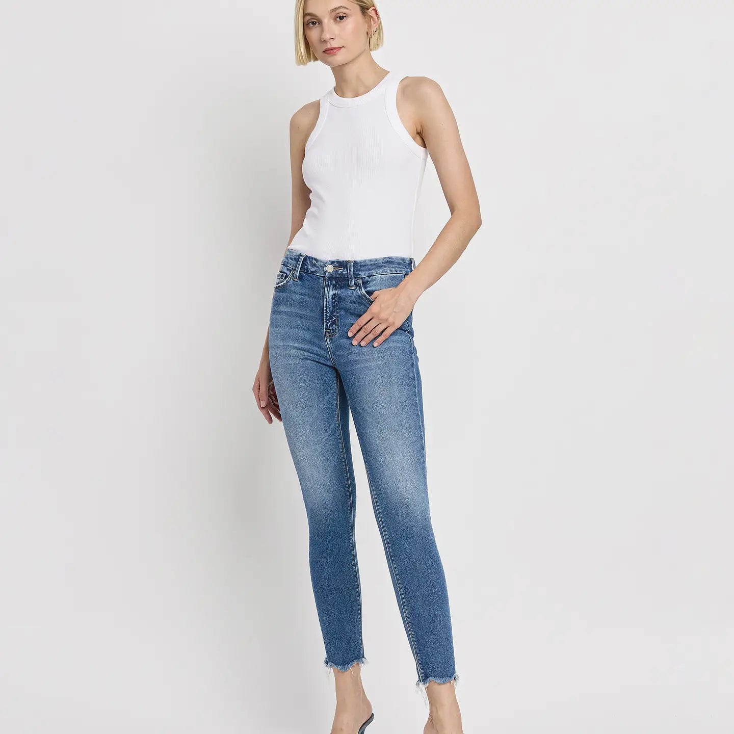 VERVET High Rise Raw Hem Skinny Jeans