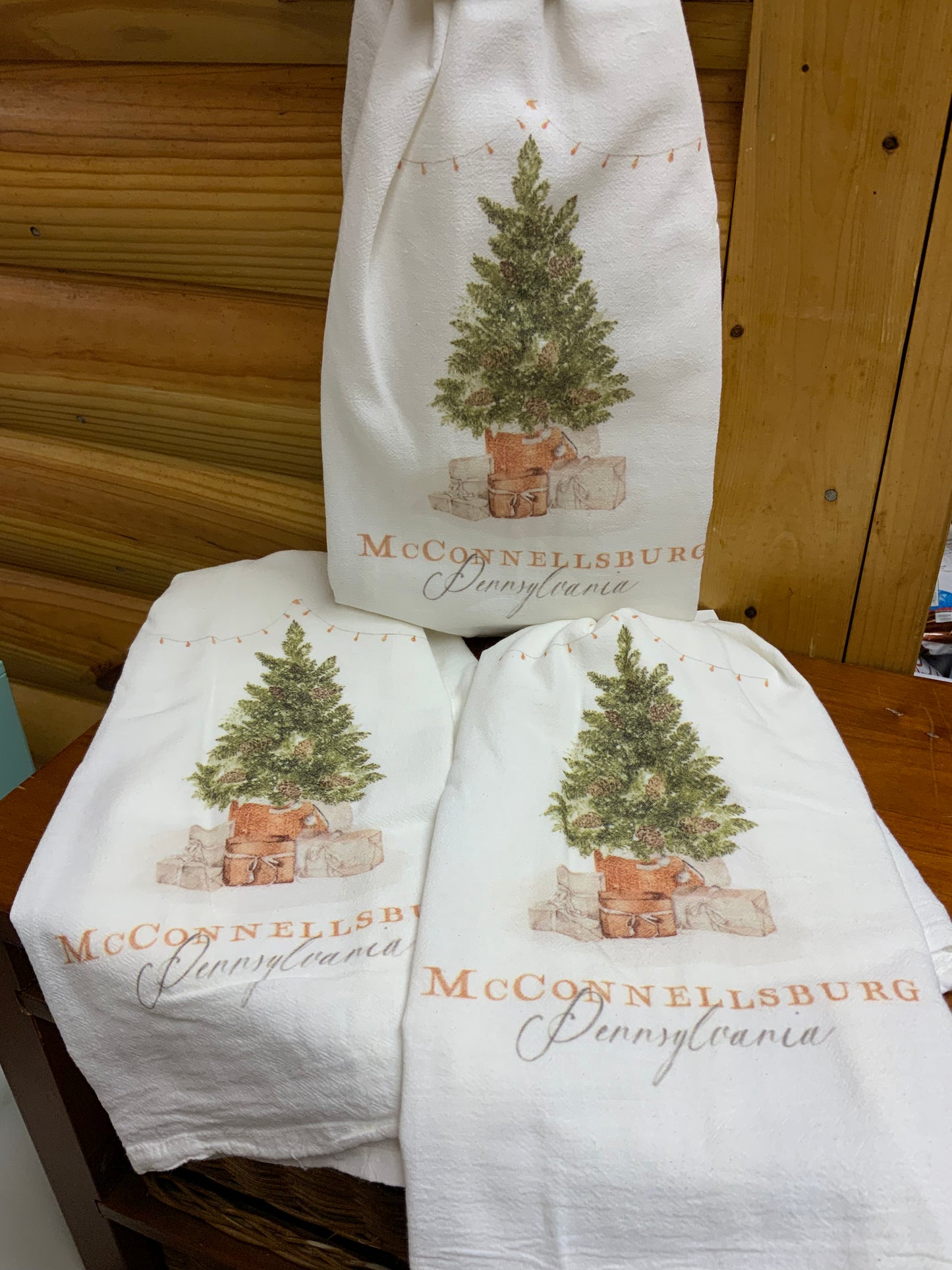 Cottage Tree McConnellsburg, PA Tea Towel | CHRISTMAS