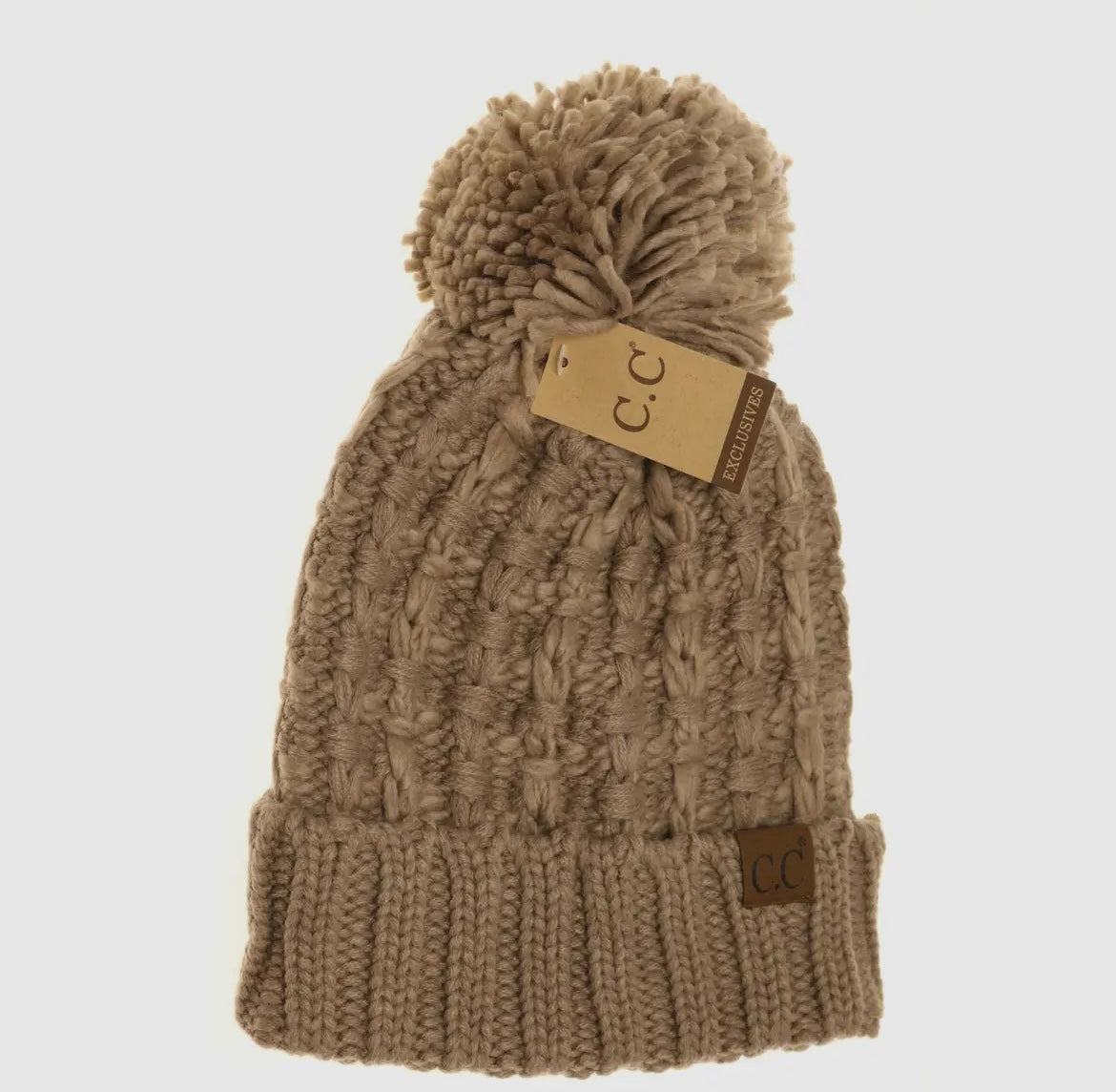 Taupe Slipstitich Pom Beanie