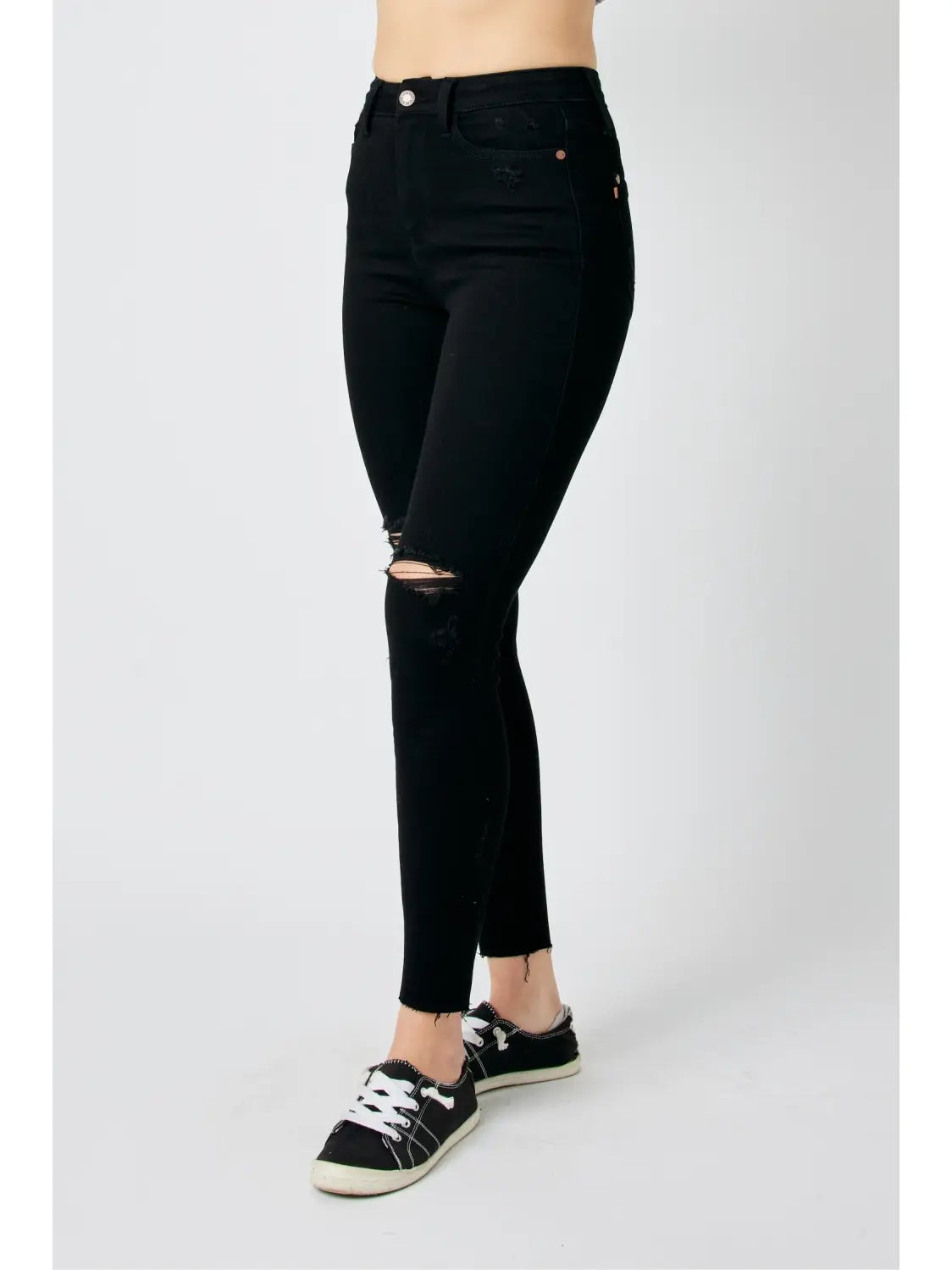 Judy Blue Black Distressed Raw Hem Skinny Jeans