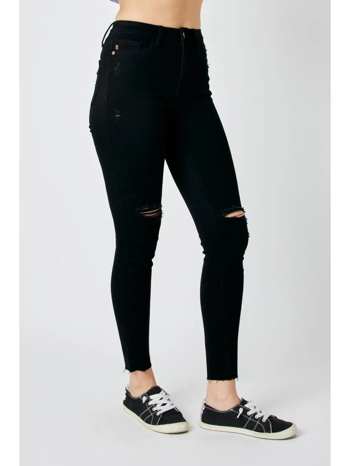 Judy Blue Black Distressed Raw Hem Skinny Jeans