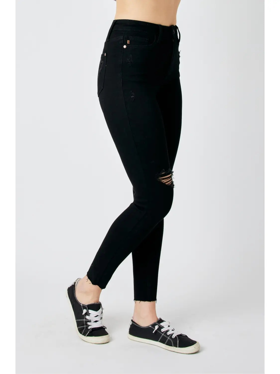 Judy Blue Black Distressed Raw Hem Skinny Jeans