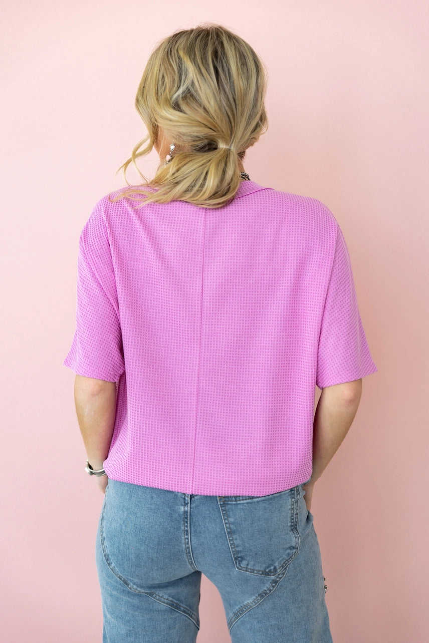 Magenta Glow Waffle V-Neck Top