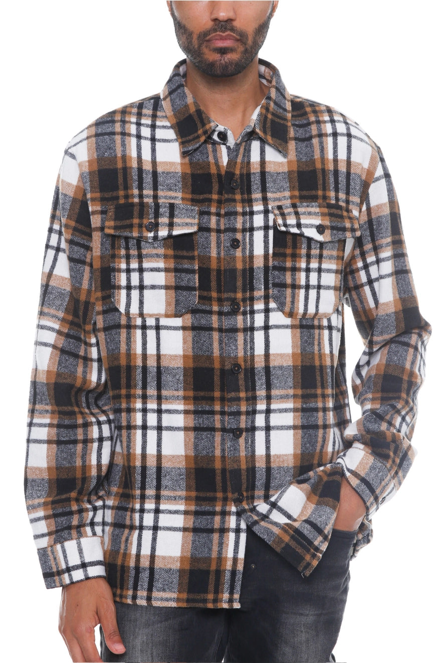 Men's Checkered Soft Flannel Shacket | Khaki