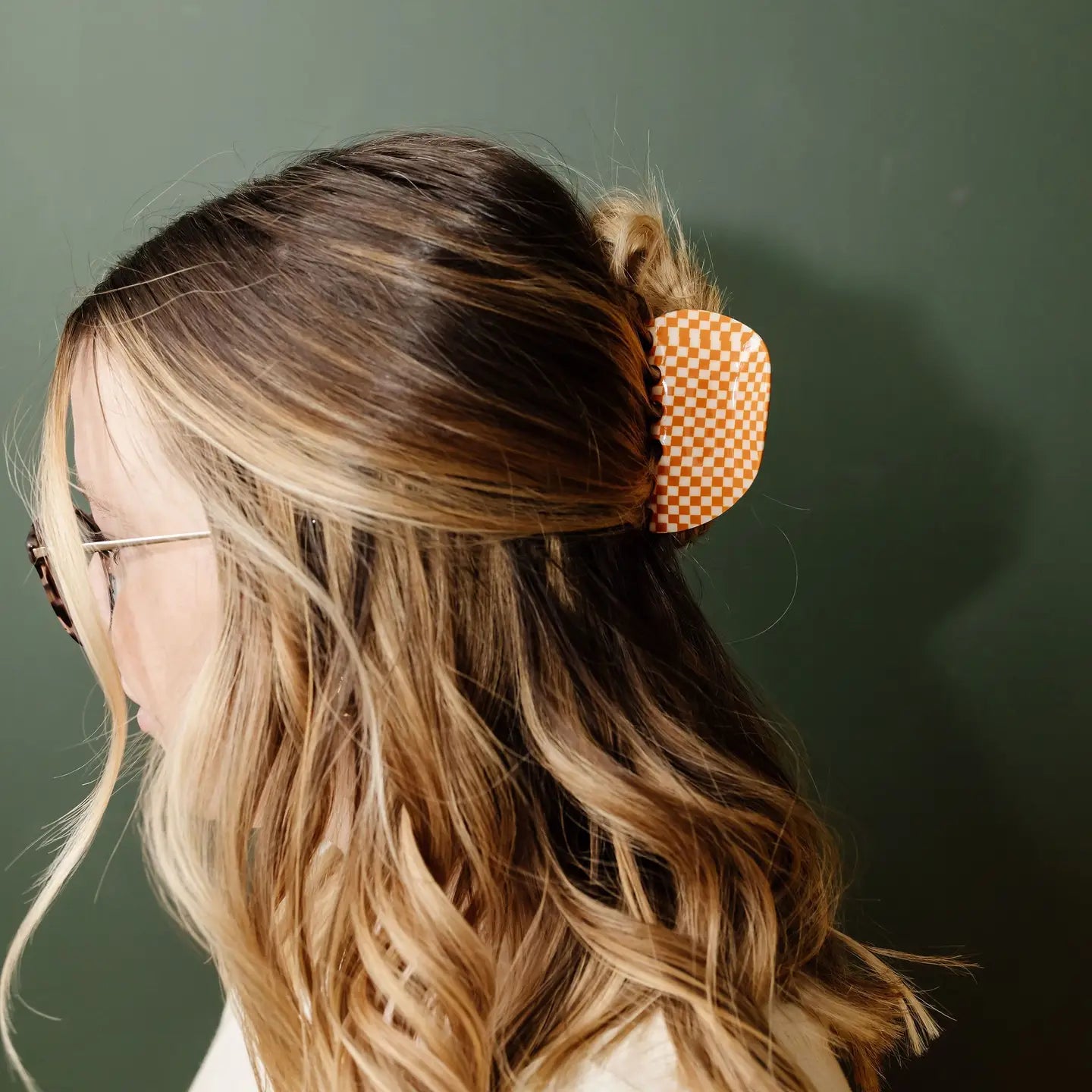 Orange Checkered Claw Clip