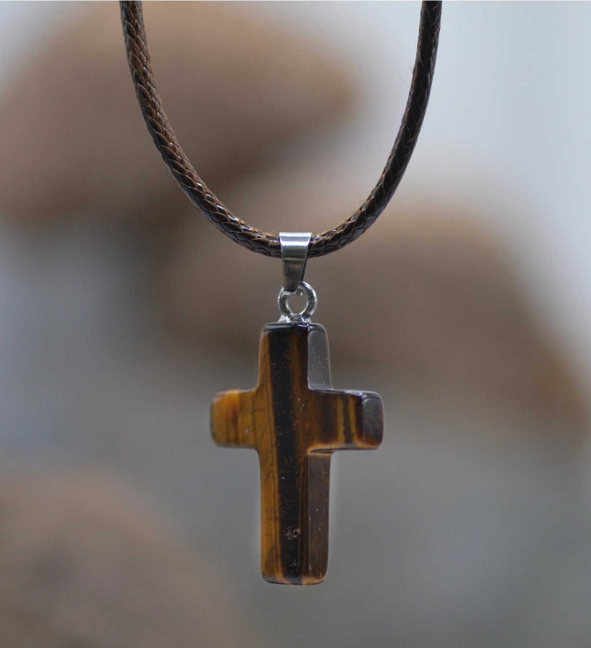 Tiger Eye Stone Cross Necklace