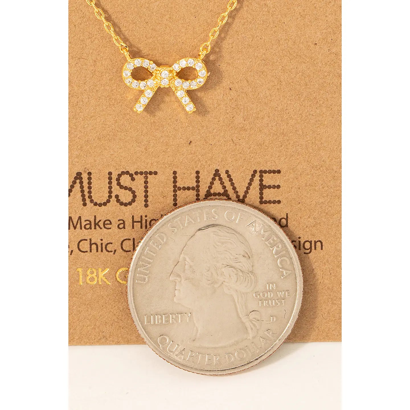 Gold CZ Bow Pendant Necklace