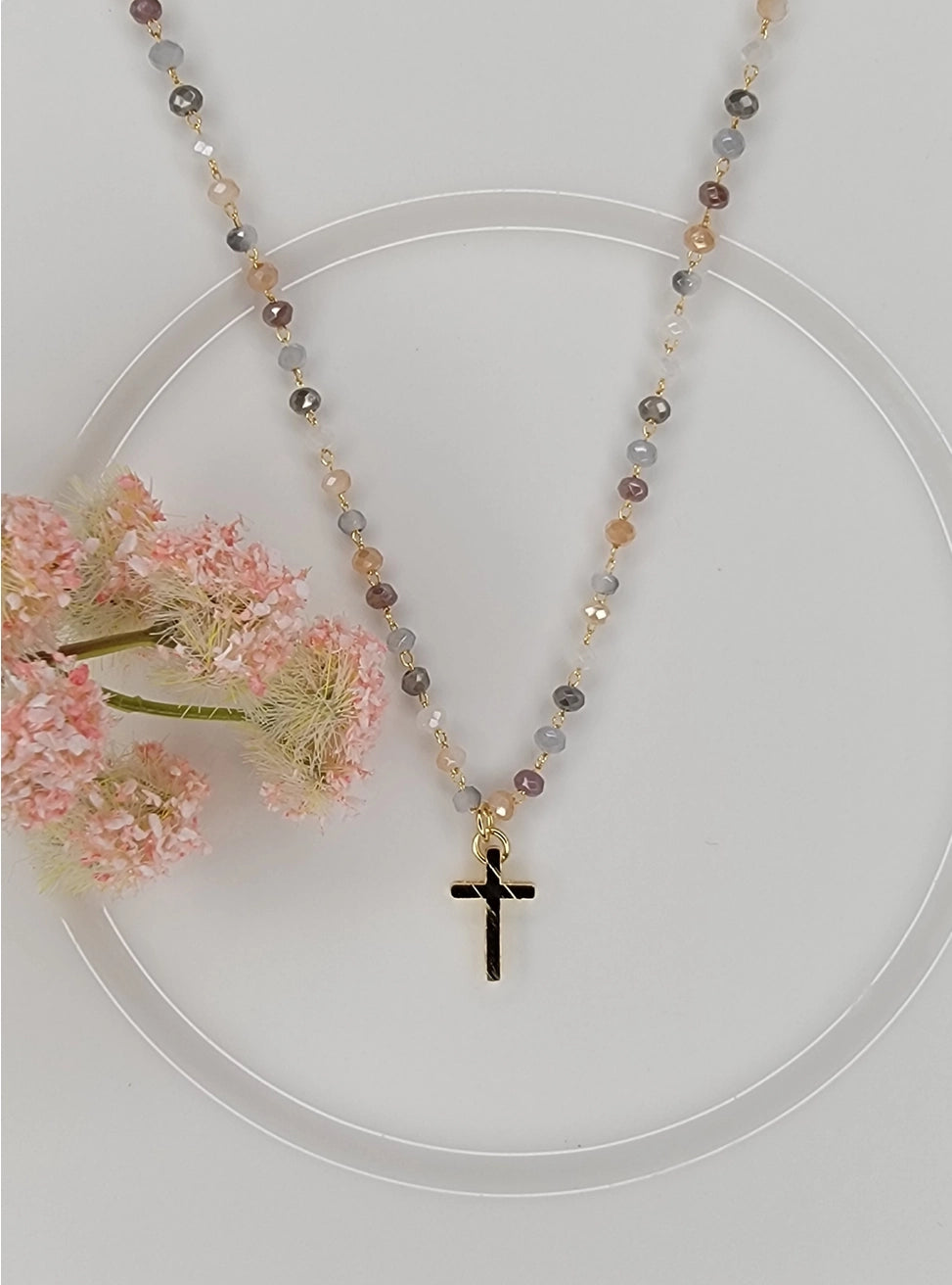 Dainty Beaded Cross Necklace