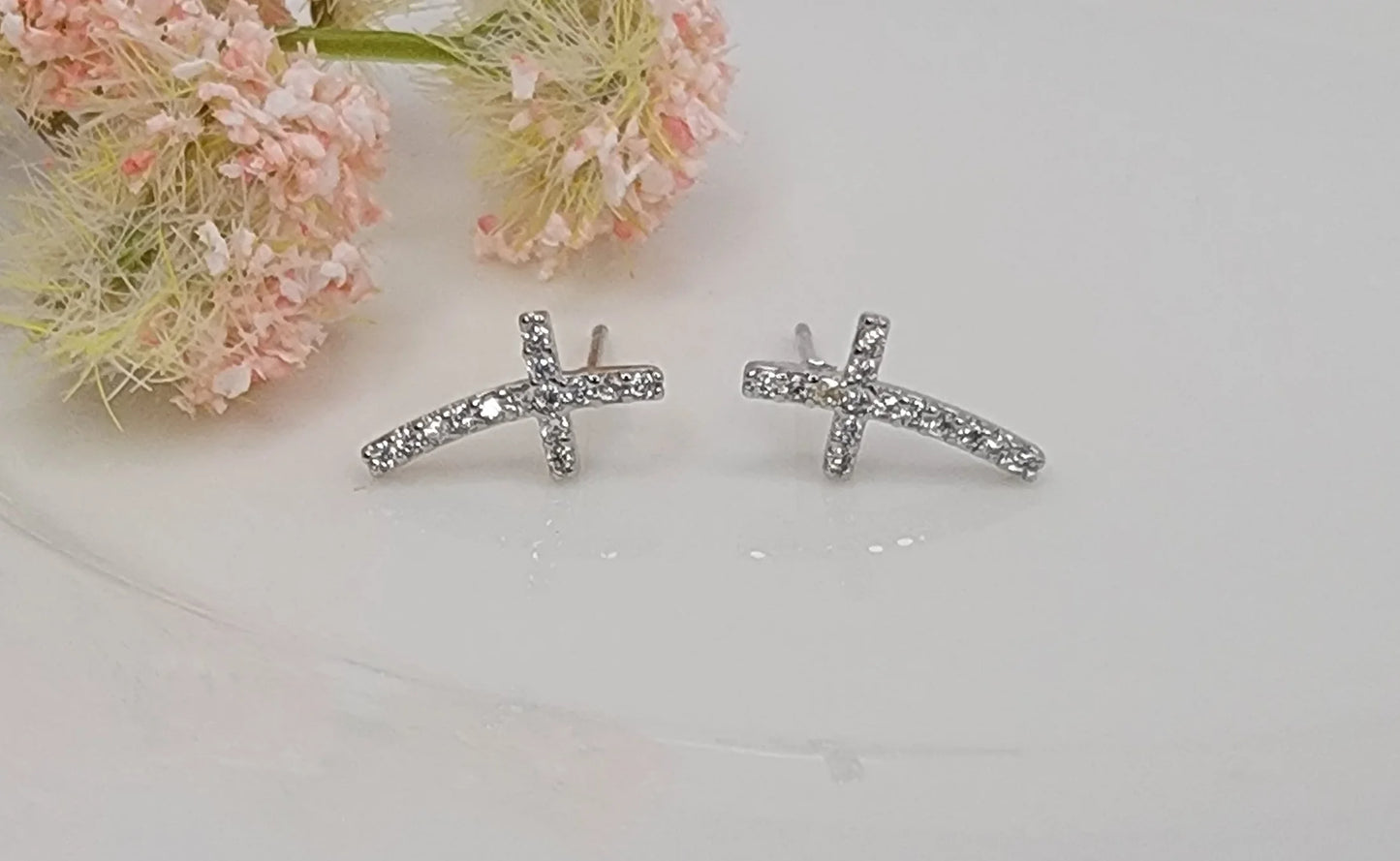 Curved Cross Stud Earrings | MULTIPLE COLORS