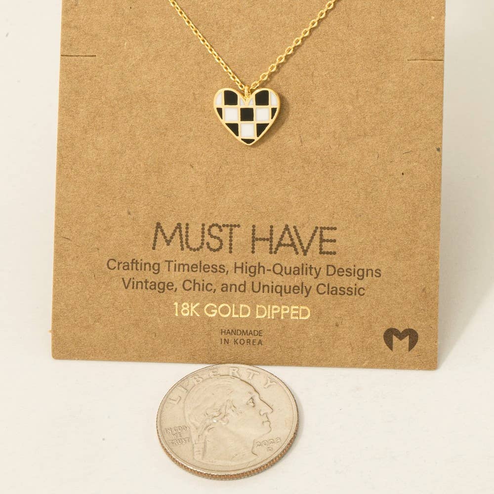 Checkered Heart Pendant Necklace | MULTIPLE COLORS
