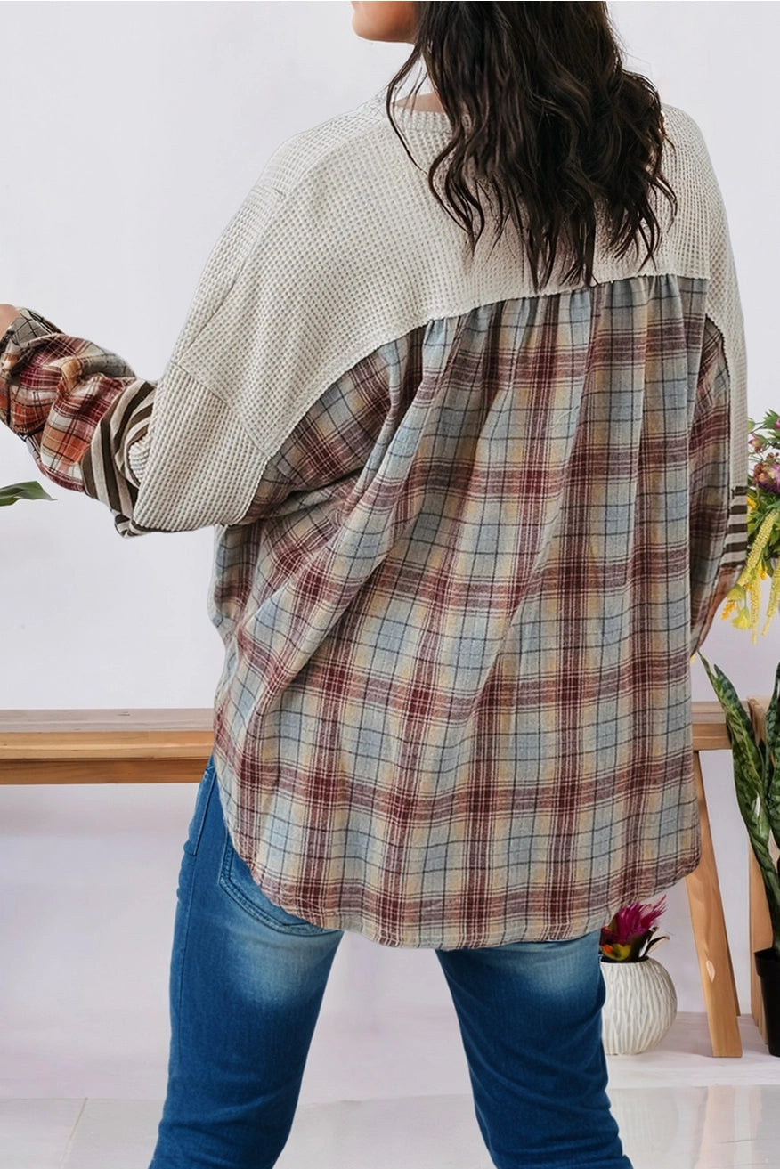 Delilah Waffle + Plaid Colorblock Top