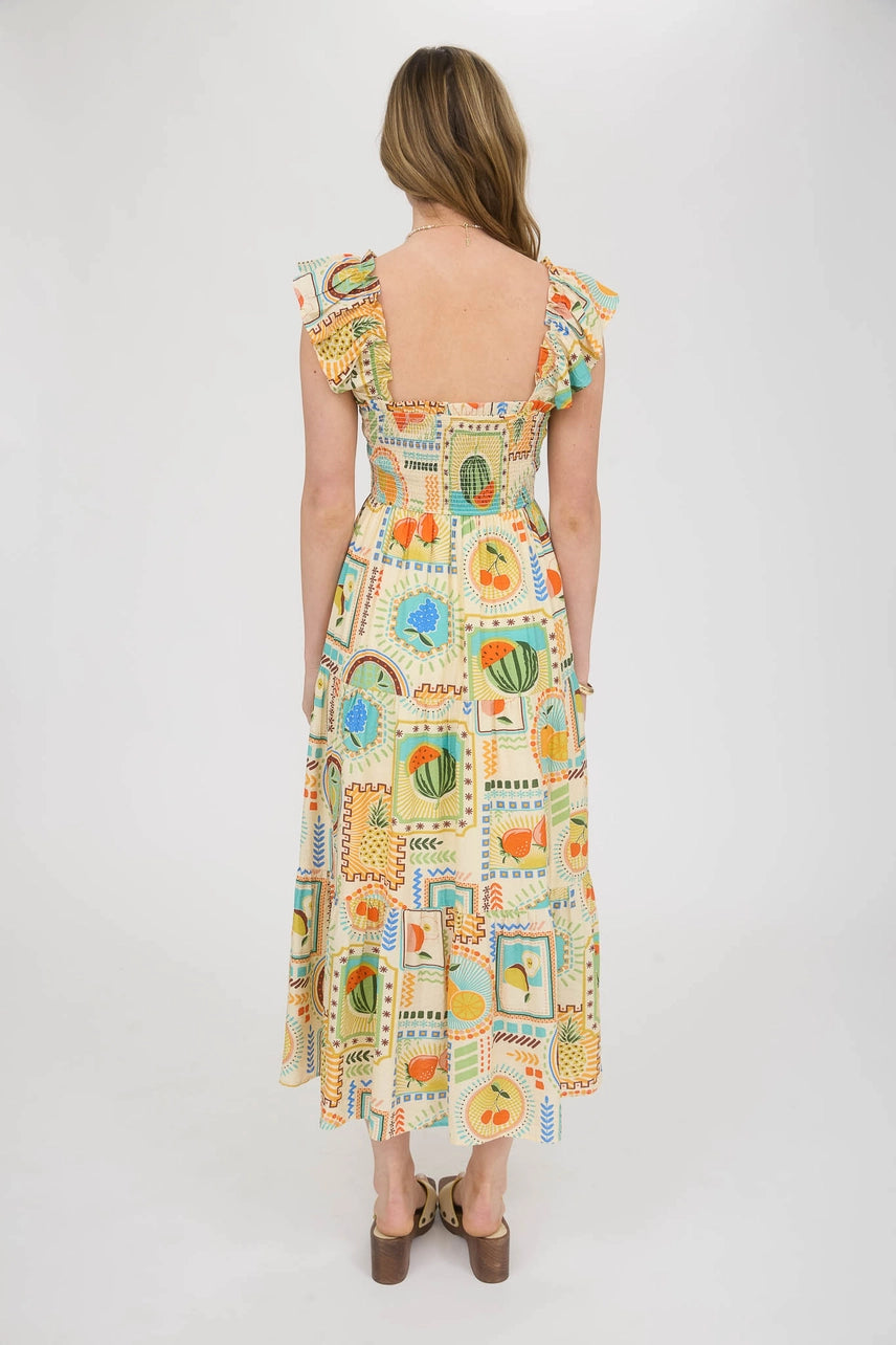 Mia Fruit Print Smocked Midi Dress