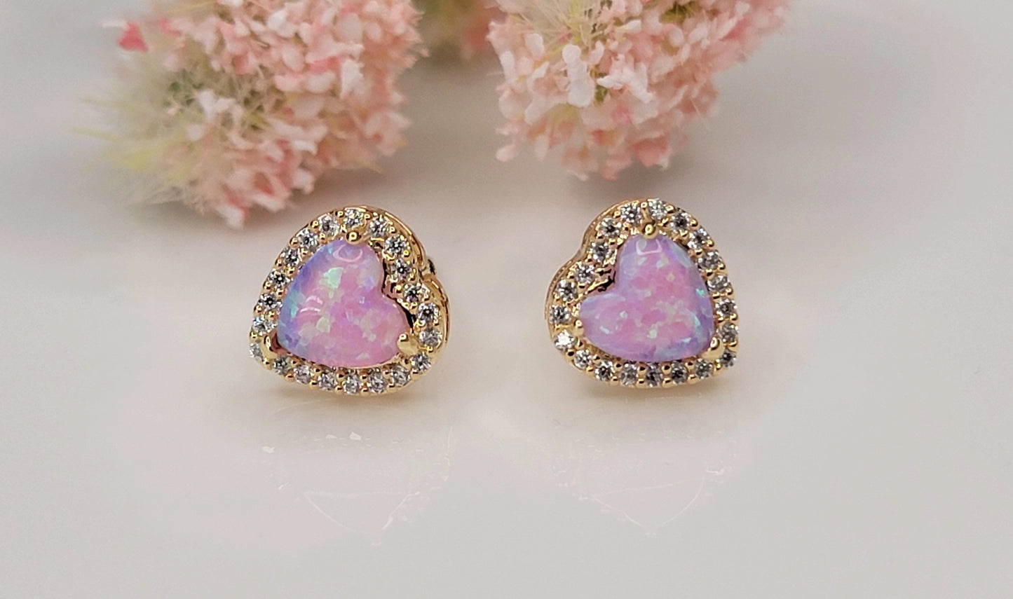 Opal Heart Stud Earrings
