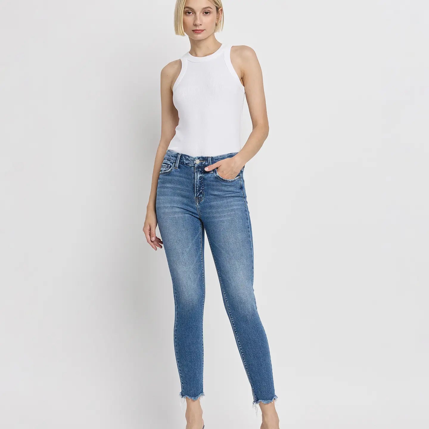 VERVET High Rise Raw Hem Skinny Jeans