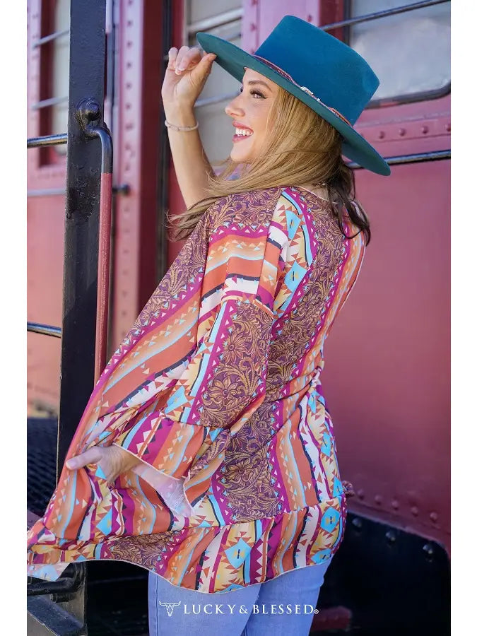 Aztec Oversized Ruffle Kimono