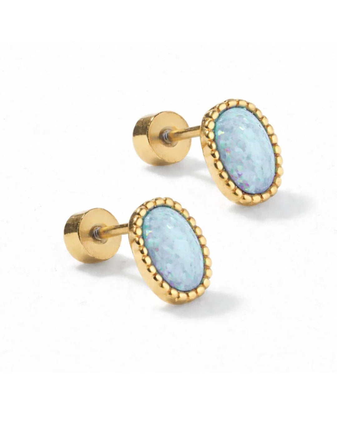 Luna Opal Screwback Stud Earrings | Blue