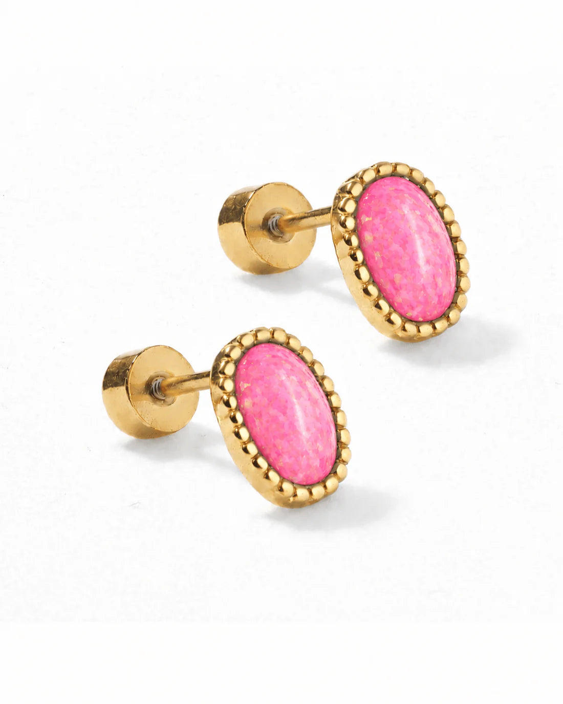 Luna Opal Screwback Stud Earrings | Hot Pink