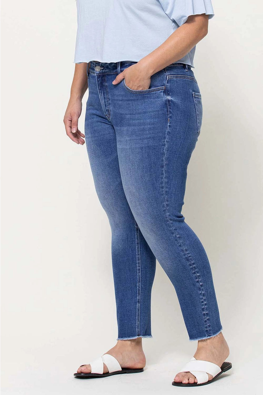 VERVET Plus Size Mid Rise Raw Hem Crop Skinny Jeans