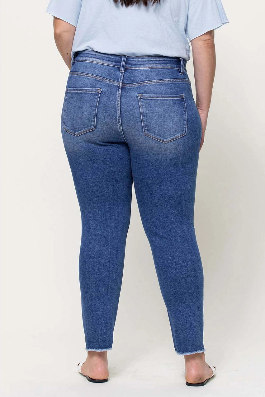 VERVET Plus Size Mid Rise Raw Hem Crop Skinny Jeans