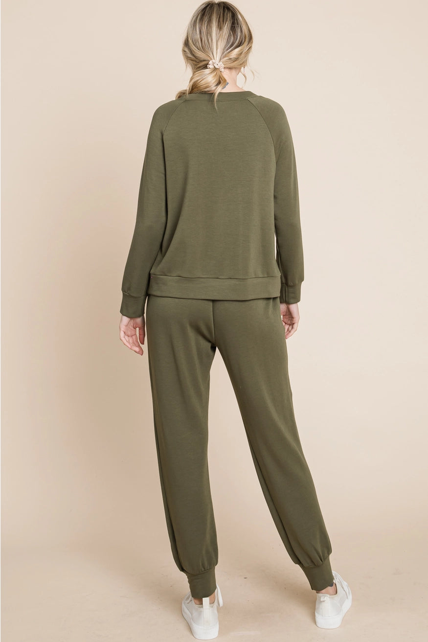 Olive Fleece Loungewear Set