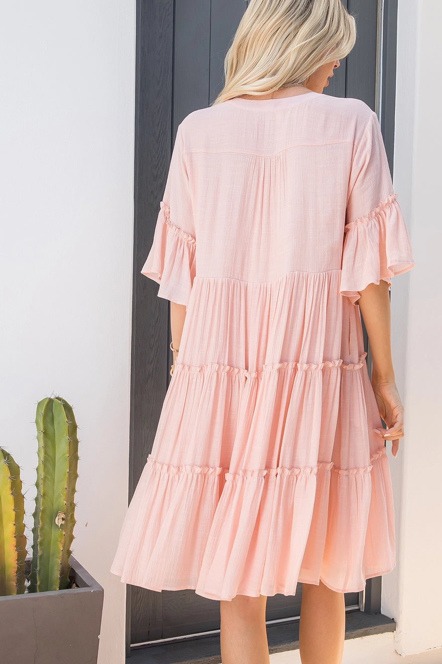 Peach Blush Tiered Shirt Dress