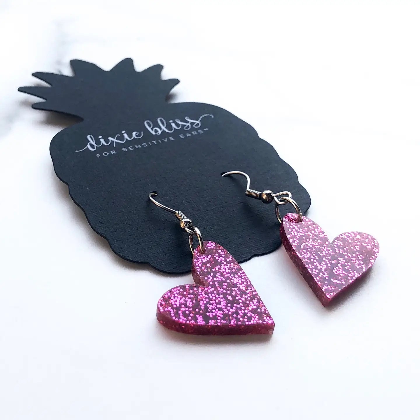 Raspberry Glitter Petite Heart Earrings