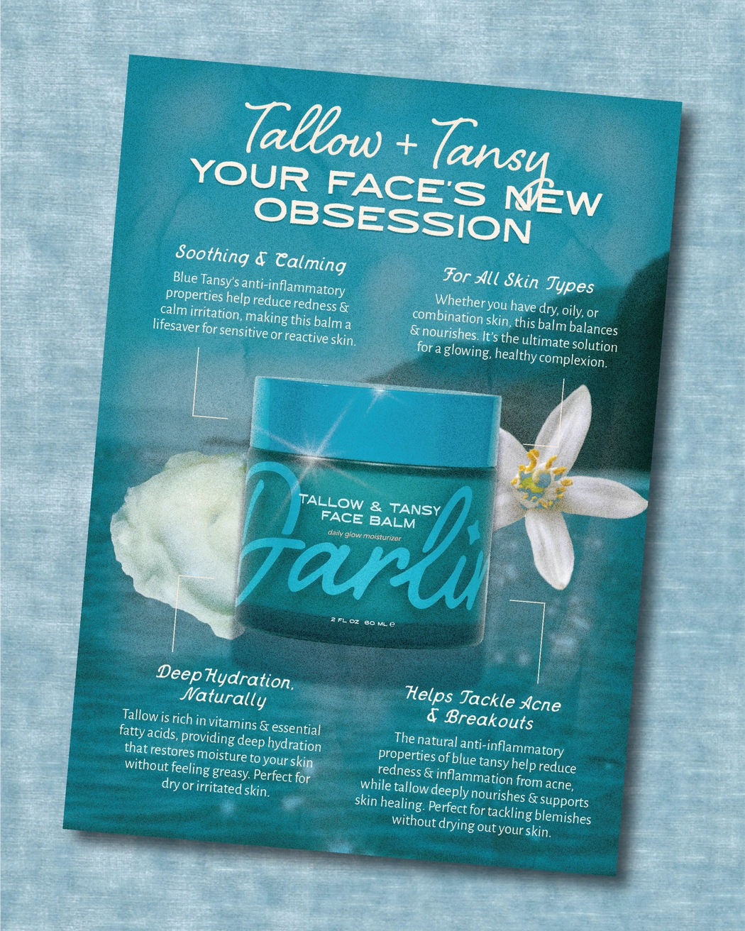 Tallow Face Balm | Natural Blue Tansy Skincare Moisturizer