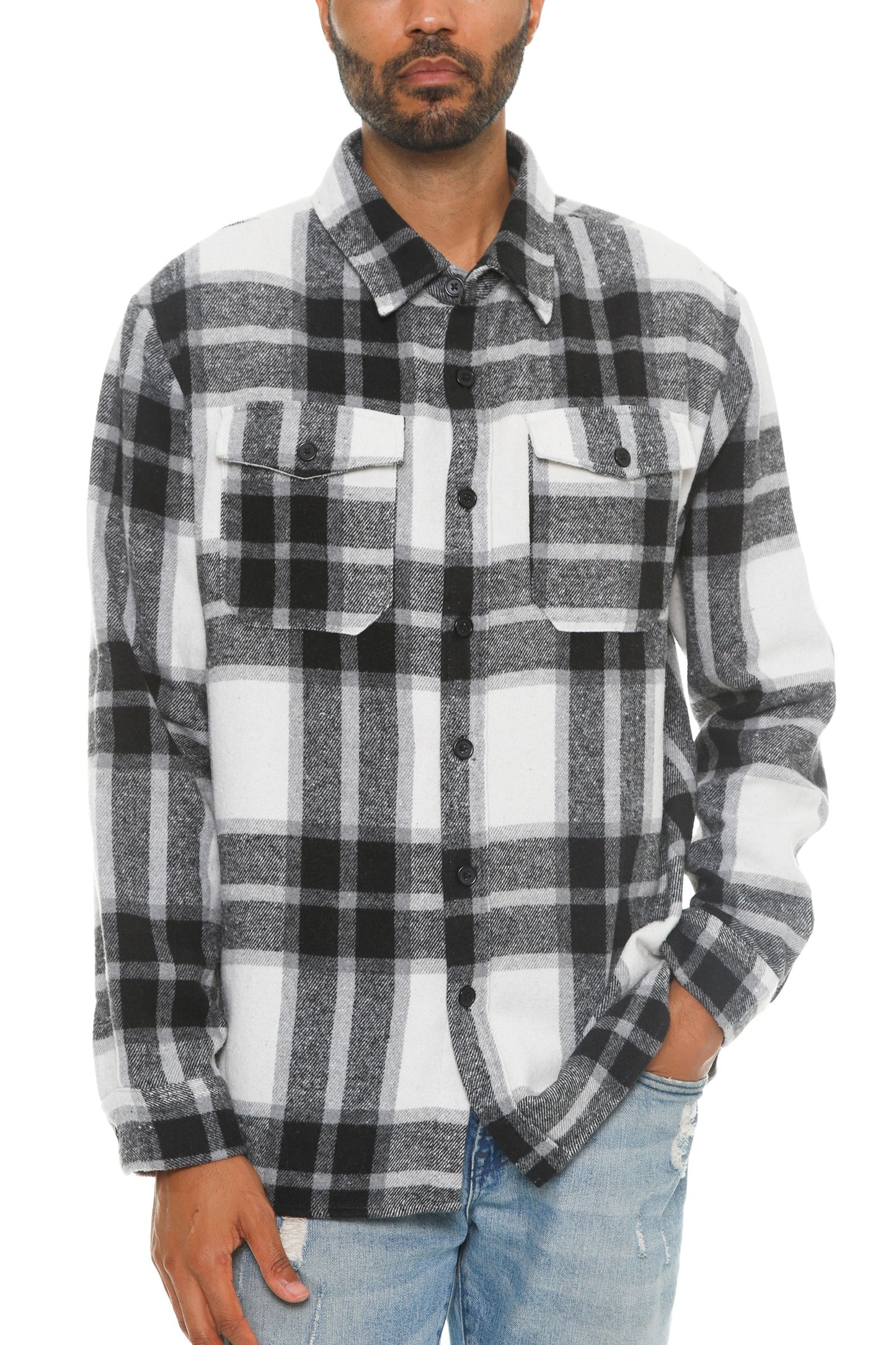 Men's Checkered Soft Flannel Shacket | Black & White