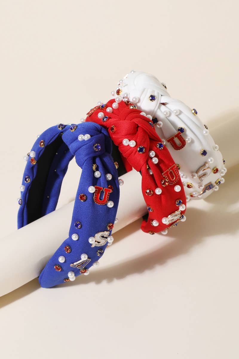 USA Charm Embellished Knot Headband