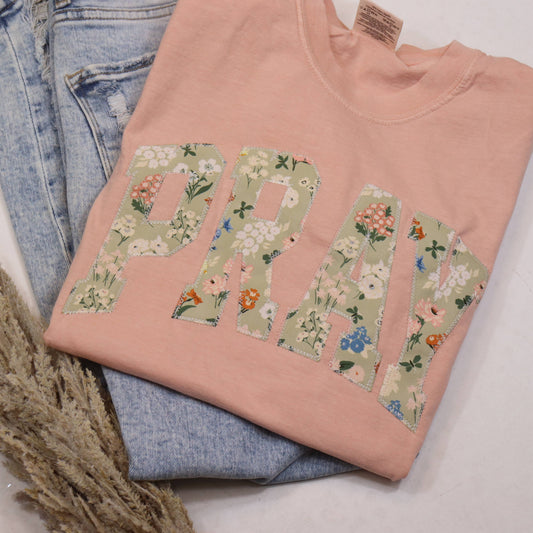 Pray Applique Tee - Peach