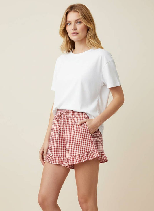 Red Gingham Ruffle Shorts