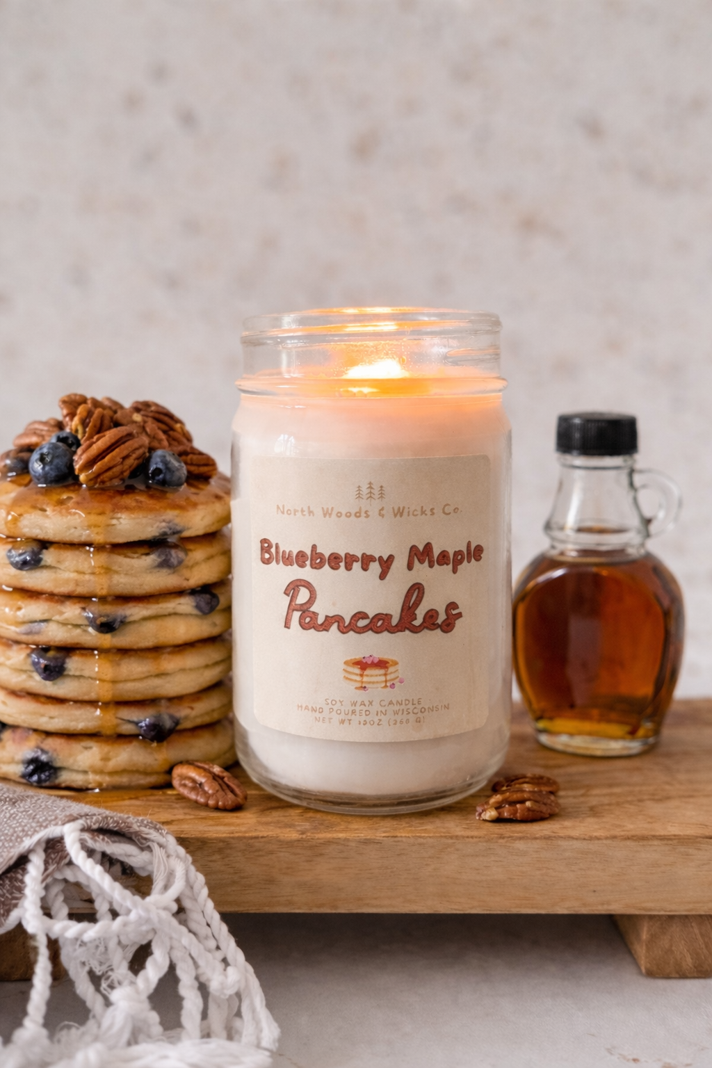 12oz Blueberry Maple Pancakes Wooden Wick Soy Candle