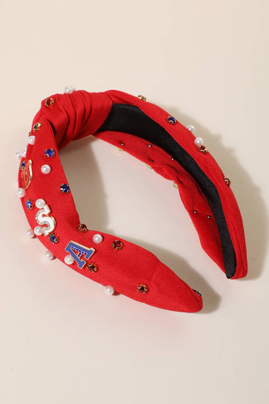 USA Charm Embellished Knot Headband