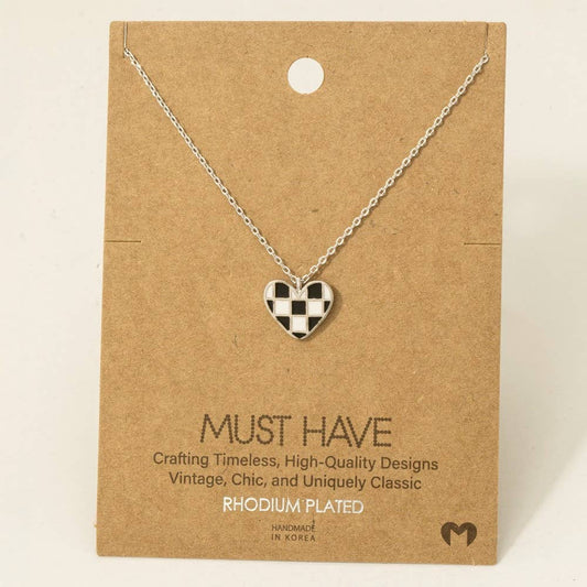 Checkered Heart Pendant Necklace | MULTIPLE COLORS