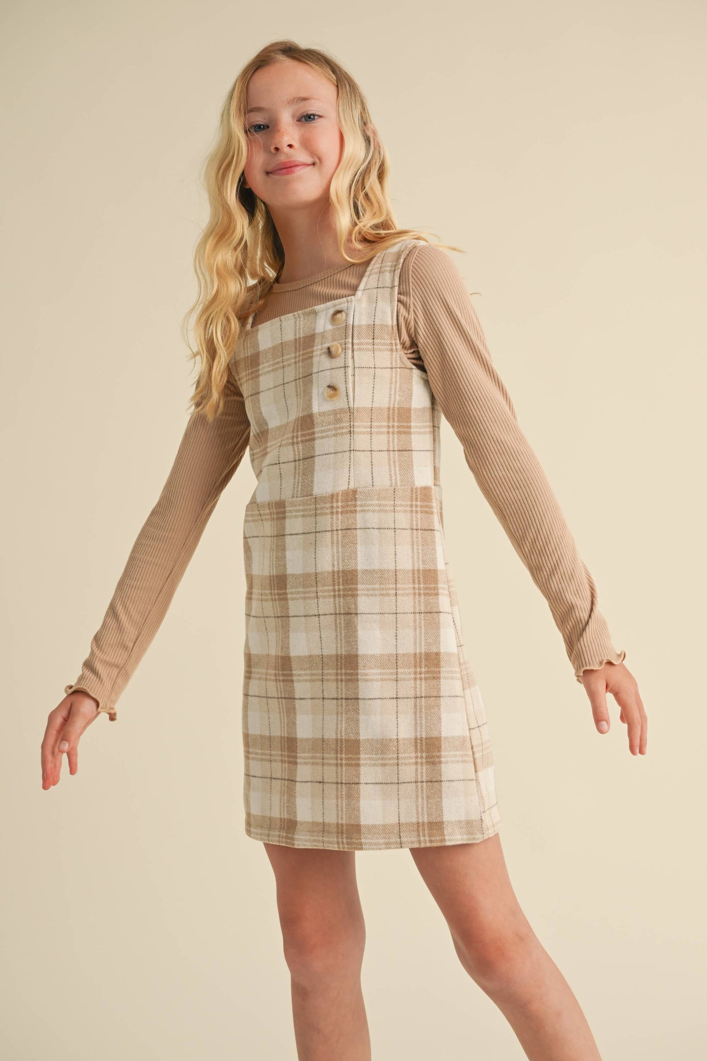 Girls Plaid Overall Dress