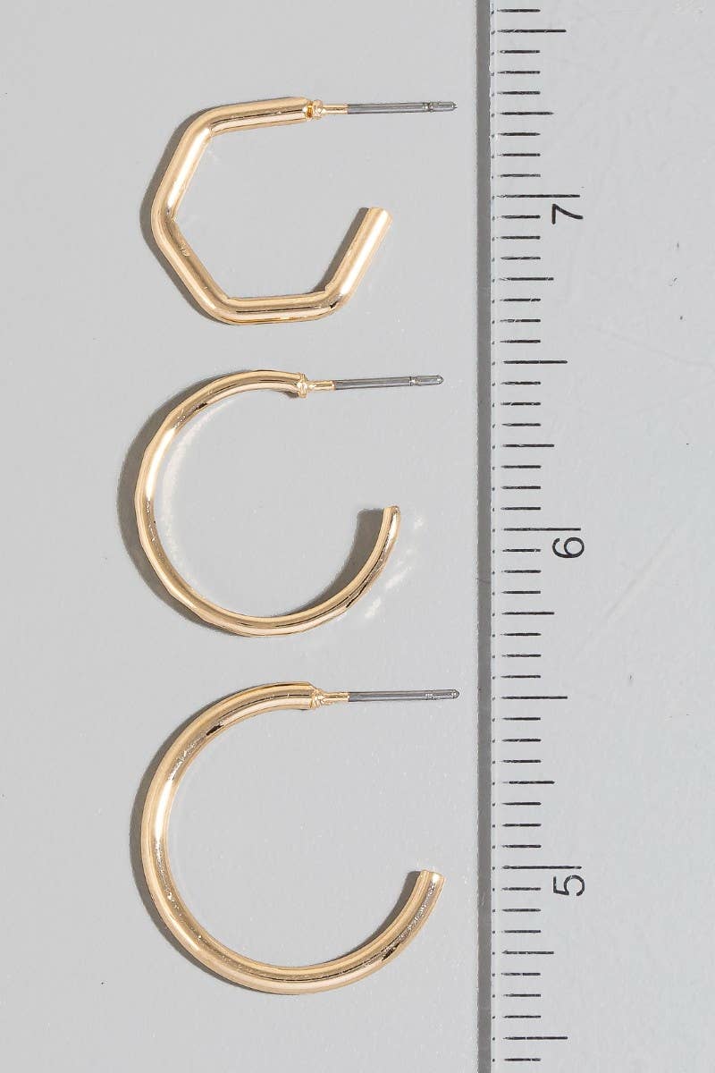 Two Tone Simple Hoop Earrings Set | 6 Pairs