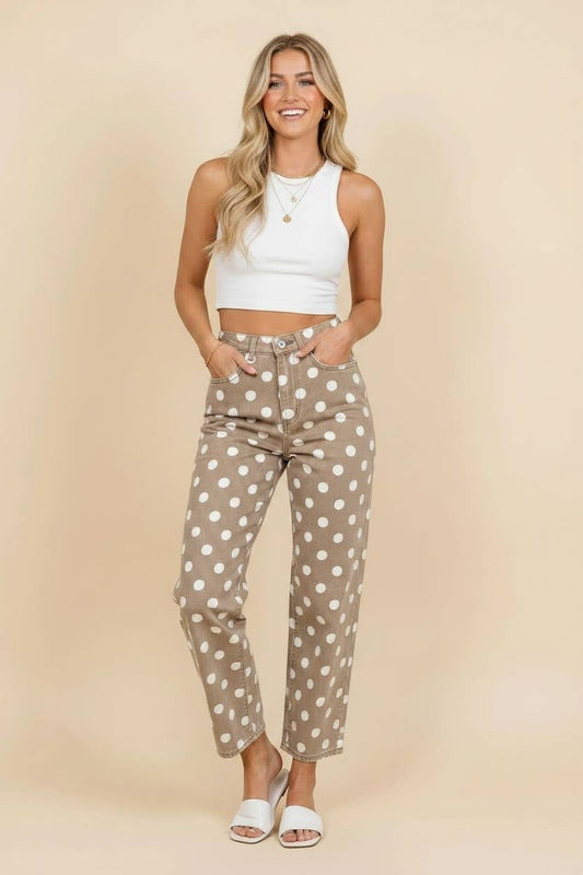 Cambree Polka Dot High Rise Straight Leg Pants