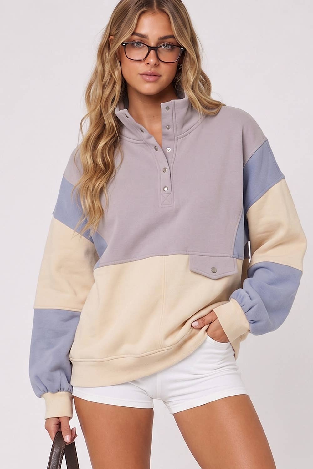 Aubrey Colorblock Half Snap Sweatshirt