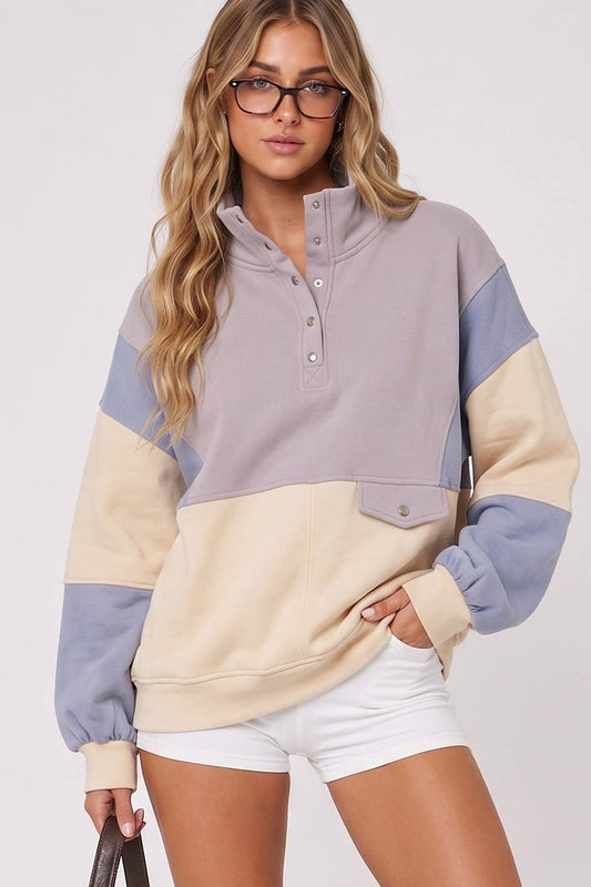 Aubrey Colorblock Half Snap Sweatshirt