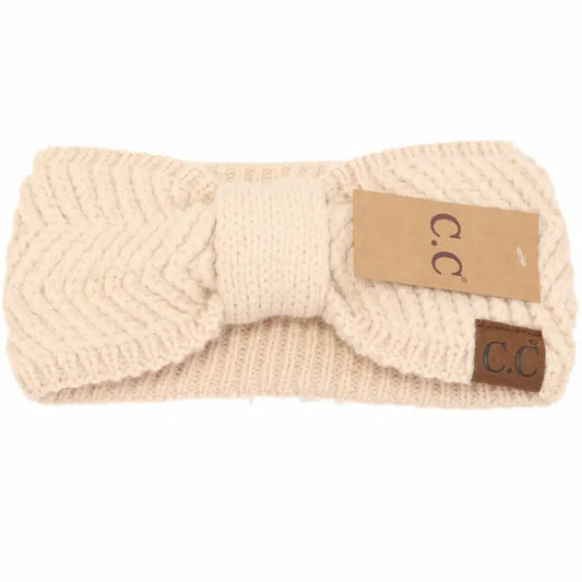 Beige Chevron Knit Knot Headband